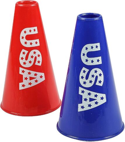 Fun Express 4 3/4" x 8" مكبرات صوت بلاستيكية باللونين الأحمر والأزرق الوطنية الأمريكية - 12 قطعة in Saudi Arabia
