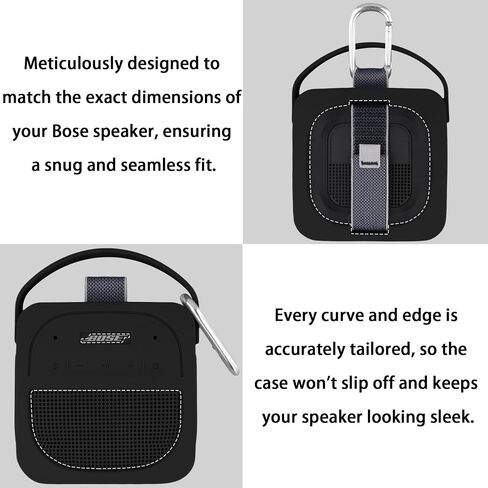 for Bose New SoundLink Micro 2nd Gen Portable Bluetooth Speaker Silicone Protective Case, Portable Travel Case with Carabiner (Black) - co2CREA in Saudi Arabia