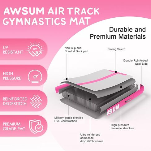 AWSUM 6.6ft/10ft Gymnastics Mat with Balance Beam, 4" Thick Inflatable Tumbling Mat Track & Foldable Anti-Slip Beam, Gym Equipment for Kids, with Electric Pump in Saudi Arabia