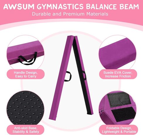 AWSUM 6.6ft/10ft Gymnastics Mat with Balance Beam, 4" Thick Inflatable Tumbling Mat Track & Foldable Anti-Slip Beam, Gym Equipment for Kids, with Electric Pump in Saudi Arabia