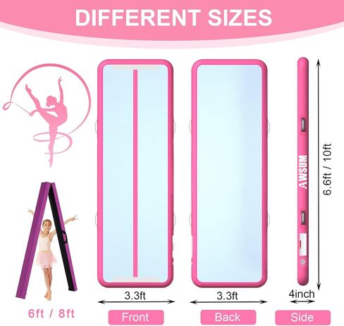 AWSUM 6.6ft/10ft Gymnastics Mat with Balance Beam, 4" Thick Inflatable Tumbling Mat Track & Foldable Anti-Slip Beam, Gym Equipment for Kids, with Electric Pump in Saudi Arabia