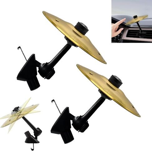 Car Cymbal Air Vent Clips, 2 Pack 5.5" Golden Mini Crash Cymbals for Road Trip Fun, Hands-Free Cars Symbol Drum, Quirky Gift for Music Lovers & Drummers in Saudi Arabia