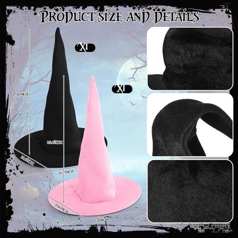 JenPen 2 Pcs Halloween Witch Hat for Women Large Velvet Ruched Wizard Magician Hat Masquerade Party Cosplay Costume Accessory in Saudi Arabia
