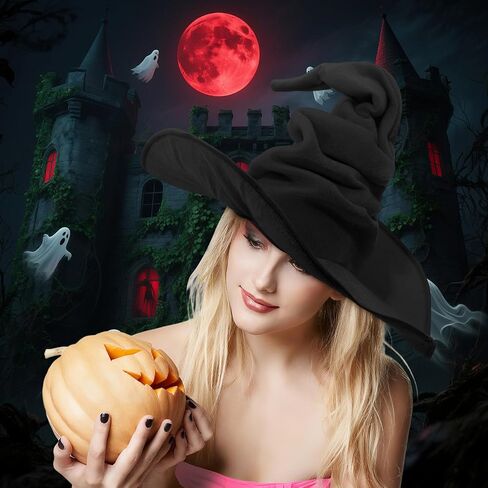 JenPen 2 Pcs Halloween Witch Hat for Women Large Velvet Ruched Wizard Magician Hat Masquerade Party Cosplay Costume Accessory in Saudi Arabia