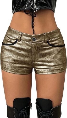 WDIRARA Women's Metallic Low Rise Mini Shorts Y2k Skinny Shorts Festival Clubwear in Saudi Arabia
