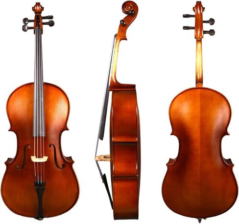 1/2 Size Cello Handmade for Young Beginners - Brown Solid Spruce Top & Maple Body&Ebony Wood Fingerboard, Complete Student Kit with Bag & Brazilwood Bow (brown,1/2) in Saudi Arabia