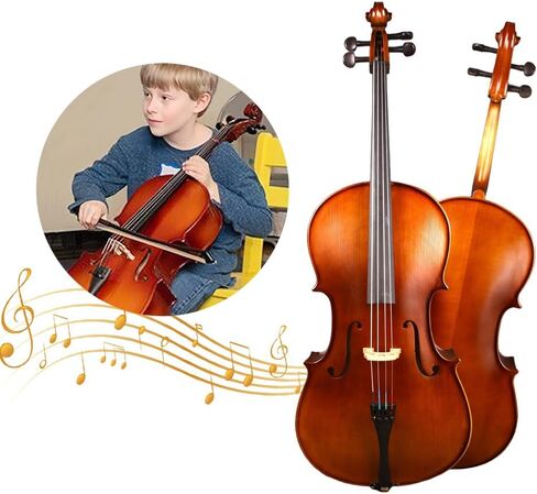 1/2 Size Cello Handmade for Young Beginners - Brown Solid Spruce Top & Maple Body&Ebony Wood Fingerboard, Complete Student Kit with Bag & Brazilwood Bow (brown,1/2) in Saudi Arabia