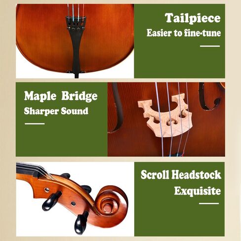 1/2 Size Cello Handmade for Young Beginners - Brown Solid Spruce Top & Maple Body&Ebony Wood Fingerboard, Complete Student Kit with Bag & Brazilwood Bow (brown,1/2) in Saudi Arabia
