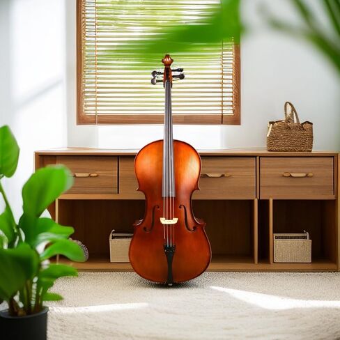 1/2 Size Cello Handmade for Young Beginners - Brown Solid Spruce Top & Maple Body&Ebony Wood Fingerboard, Complete Student Kit with Bag & Brazilwood Bow (brown,1/2) in Saudi Arabia