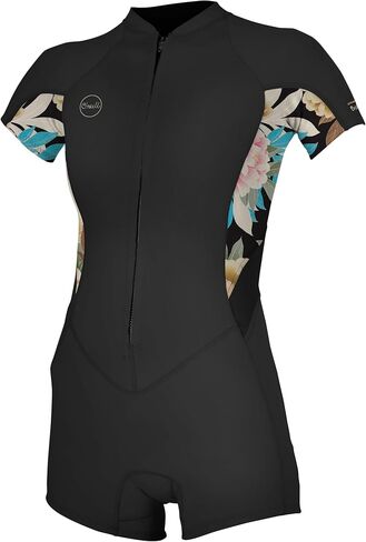 O'Neill Women's Bahia 2/1mm Full Zip, Short Sleeve, Spring Wetsuit, Glide-Black/Mikah Floral, 8 in Saudi Arabia