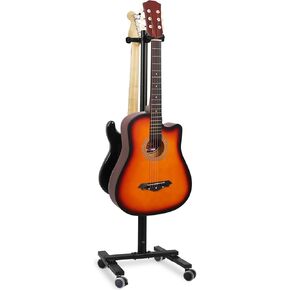 Adjustable Double Guitar Stand, reversible with safety support, suitable for acoustic guitar, electric guitar, bass and banjo, durable, black in Saudi Arabia