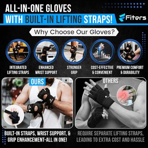 2 in 1 Workout Gloves with Lifting Straps Integrated - High Durability Gym Gloves with Adjustable Lifting Straps, Wrist, Palm, and Grip Support for Weightlifting for Men and Women. in Saudi Arabia