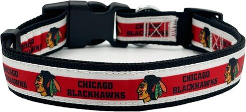NHL PET طوق شيكاغو بلاك هوكس طوق الكلب، حجم متوسط ​​طوق فريق الهوكي للكلاب والقطط. طوق للكلاب والقطط لامع وملون مرخص من NHL in Saudi Arabia