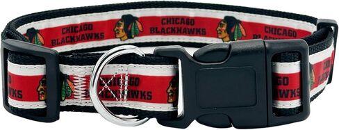 NHL PET طوق شيكاغو بلاك هوكس طوق الكلب، حجم متوسط ​​طوق فريق الهوكي للكلاب والقطط. طوق للكلاب والقطط لامع وملون مرخص من NHL in Saudi Arabia