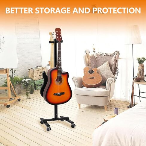 Adjustable Double Guitar Stand, reversible with safety support, suitable for acoustic guitar, electric guitar, bass and banjo, durable, black in Saudi Arabia