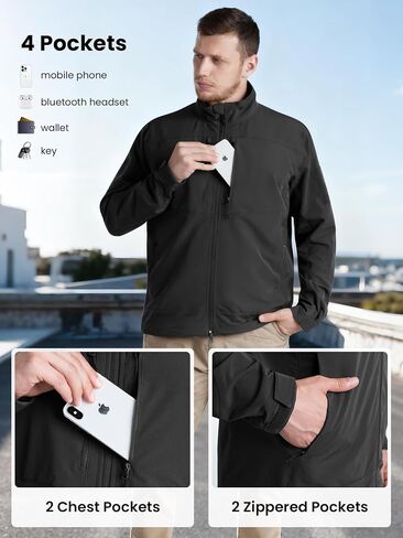 Men's Lightweight Waterproof Jacket,Tactical Rain Zip Up Softshell Jacket Windbreaker Casual for Hiking Travel Golf in Kuwait