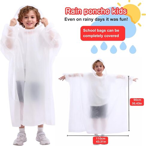 DZTSMART Rain Ponchos with sleeves for Kids, with Hood,2 Packs,Waterproof raincoat for 6-14 Girls Boys,Must haves for park in Saudi Arabia