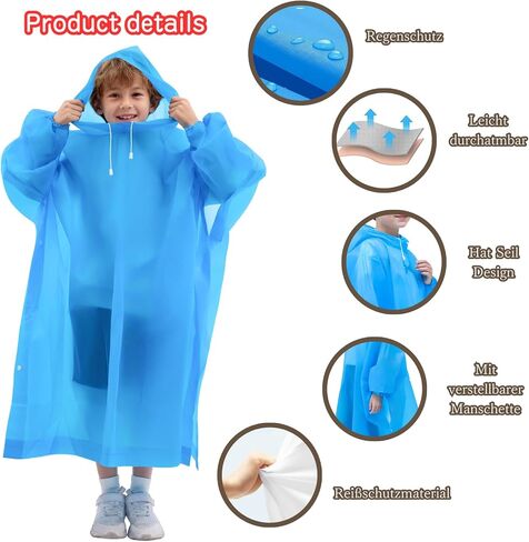 DZTSMART Rain Ponchos with sleeves for Kids, with Hood,2 Packs,Waterproof raincoat for 6-14 Girls Boys,Must haves for park in Saudi Arabia