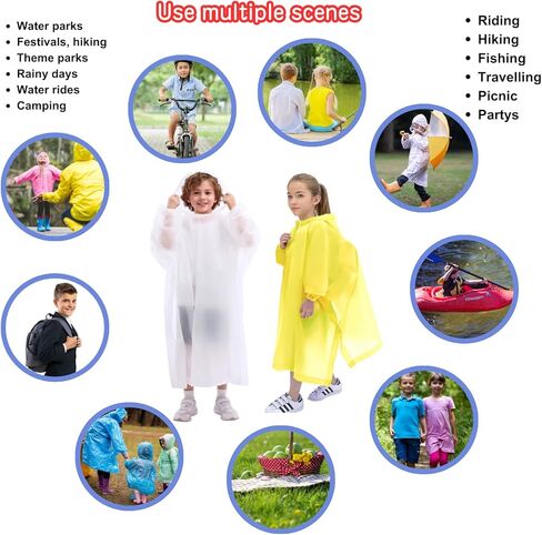 DZTSMART Rain Ponchos with sleeves for Kids, with Hood,2 Packs,Waterproof raincoat for 6-14 Girls Boys,Must haves for park in Saudi Arabia