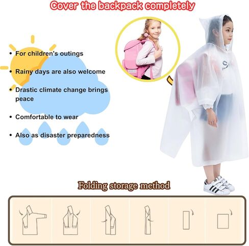 DZTSMART Rain Ponchos with sleeves for Kids, with Hood,2 Packs,Waterproof raincoat for 6-14 Girls Boys,Must haves for park in Saudi Arabia