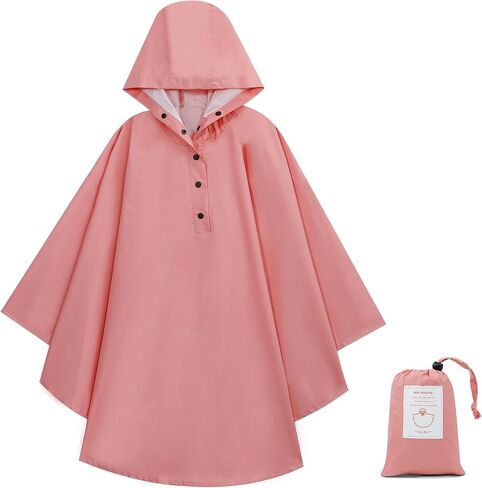 Kids Rain Poncho Cute Reusable Raincoat Light Waterproof Hoodie Jacket for Girls in Saudi Arabia