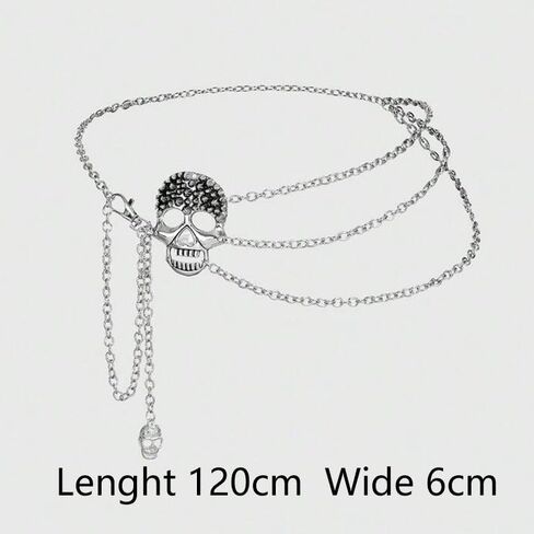 Skull Waist Chain Belt - Punk Gothic Crossover Body Belly Chains Tassel for Women Girl (Silver) in Saudi Arabia