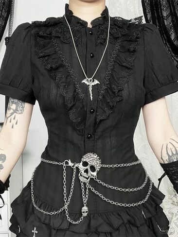 Skull Waist Chain Belt - Punk Gothic Crossover Body Belly Chains Tassel for Women Girl (Silver) in Saudi Arabia