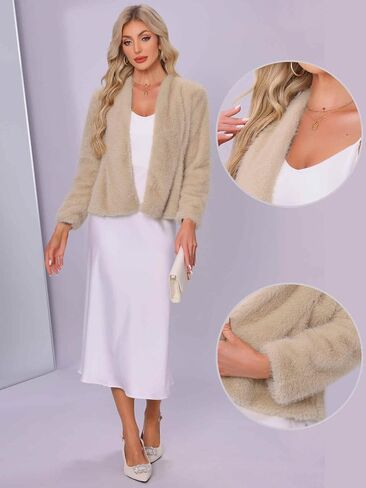 Allegra K Faux Fur Coat for Women Long Sleeve Open Front Overcoat Wedding Fluffy Jacket in Saudi Arabia