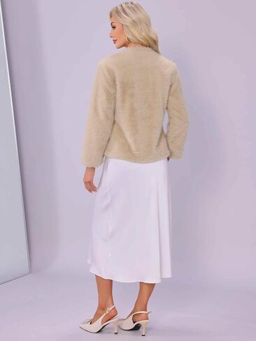 Allegra K Faux Fur Coat for Women Long Sleeve Open Front Overcoat Wedding Fluffy Jacket in Saudi Arabia