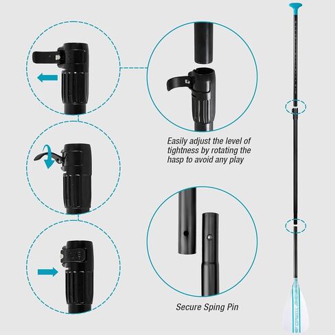 مجداف UPWELL SUP قابل للتعديل للوقوف على لوح التجديف، عمود من سبائك الألومنيوم مكون من 3 قطع مع شفرة من الألياف الزجاجية المقواة in Kuwait