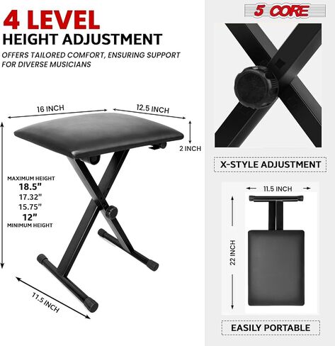 5Core Keyboard Stand Single X Style Piano Riser Adjustable Holder + Keyboard Stool Thick Padded Piano Bench - KS 1X WH+KBB 02 WH in Saudi Arabia