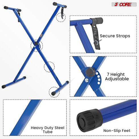 5Core Keyboard Stand Single X Style Piano Riser Adjustable Holder + Keyboard Stool Thick Padded Piano Bench - KS 1X WH+KBB 02 WH in Saudi Arabia