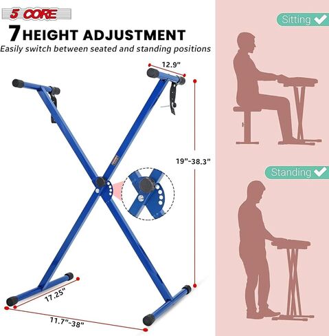 5Core Keyboard Stand Single X Style Piano Riser Adjustable Holder + Keyboard Stool Thick Padded Piano Bench - KS 1X WH+KBB 02 WH in Saudi Arabia