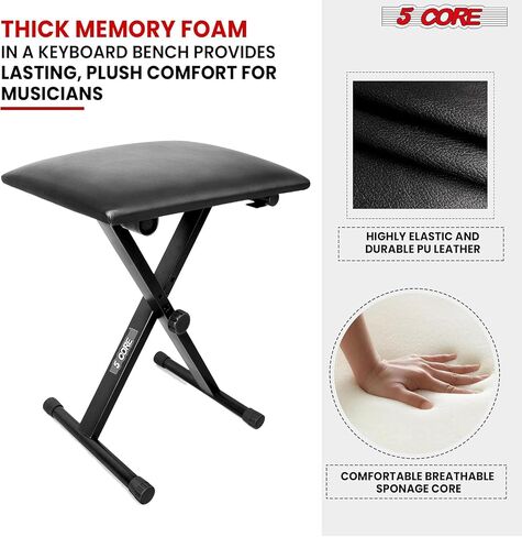5Core Keyboard Stand Single X Style Piano Riser Adjustable Holder + Keyboard Stool Thick Padded Piano Bench - KS 1X WH+KBB 02 WH in Saudi Arabia