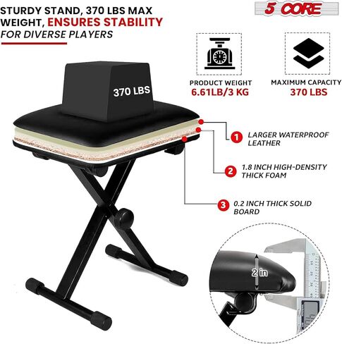 5Core Keyboard Stand Single X Style Piano Riser Adjustable Holder + Keyboard Stool Thick Padded Piano Bench - KS 1X WH+KBB 02 WH in Saudi Arabia