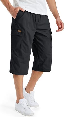 TACVASEN Men's Long Cargo Shorts Cotton Below Knee Capris with 6 Pockets Drawstring Elastic Waistband Capri Pants in Saudi Arabia