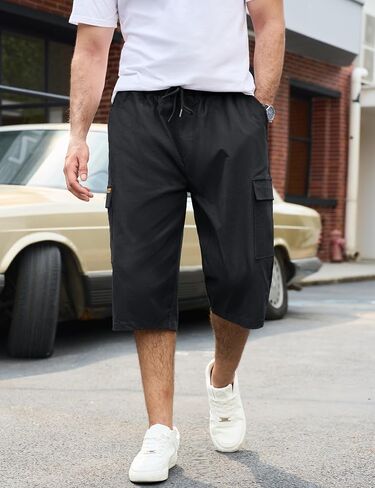 TACVASEN Men's Long Cargo Shorts Cotton Below Knee Capris with 6 Pockets Drawstring Elastic Waistband Capri Pants in Saudi Arabia