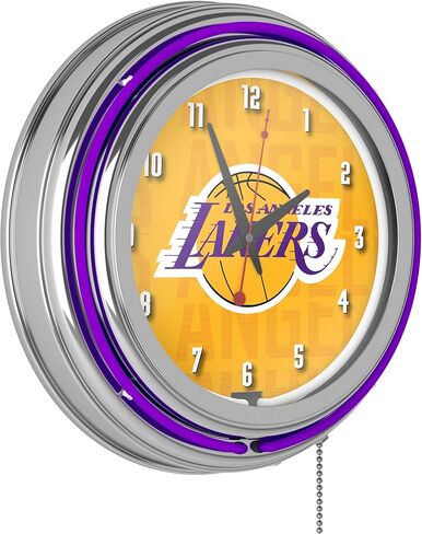 Trademark Global Neon Clock - Retro Los Angeles Lakers City Analog Wall Clock with Pull Chain - for Kitchen, Garage, Game Room, or Home Bar in Saudi Arabia