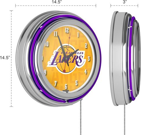 Trademark Global Neon Clock - Retro Los Angeles Lakers City Analog Wall Clock with Pull Chain - for Kitchen, Garage, Game Room, or Home Bar in Saudi Arabia