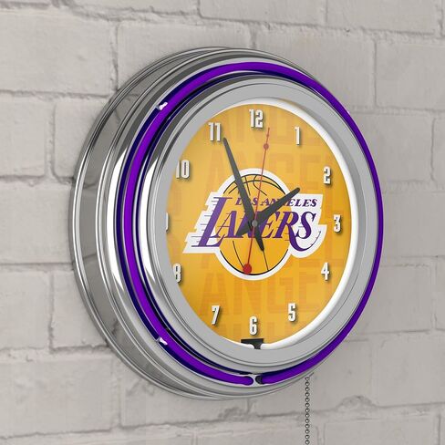Trademark Global Neon Clock - Retro Los Angeles Lakers City Analog Wall Clock with Pull Chain - for Kitchen, Garage, Game Room, or Home Bar in Saudi Arabia