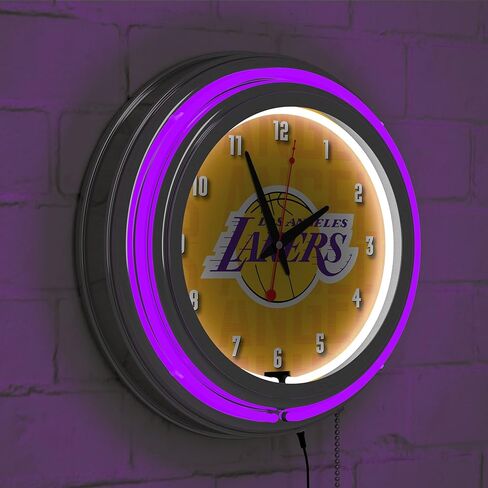 Trademark Global Neon Clock - Retro Los Angeles Lakers City Analog Wall Clock with Pull Chain - for Kitchen, Garage, Game Room, or Home Bar in Saudi Arabia