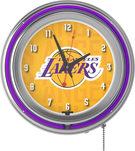 Trademark Global Neon Clock - Retro Los Angeles Lakers City Analog Wall Clock with Pull Chain - for Kitchen, Garage, Game Room, or Home Bar in Saudi Arabia