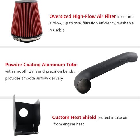 Cold Air Intake Kit with Heat Shield Fit for 2018-2023 Jeep Wrangler JL/Gladiator 3.6L V6 Silver in Kuwait