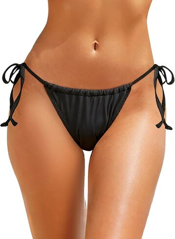 Holipick Black Cheeky String Bikini Bottoms Adjustable Coverage Tie Side Swimsuit Bottom Low Waist Bathing Suit Bottom M in Saudi Arabia
