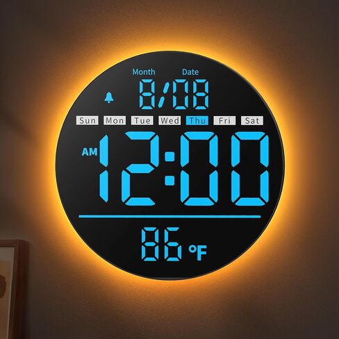 8in Round Digital Wall Clock, RGB Color Display, Auto DST, Temperature, Alarm Clocks for Living Room, Bedroom, Office, Classroom, Gym Countdown Timer in Saudi Arabia