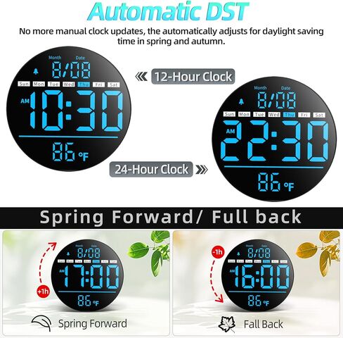 8in Round Digital Wall Clock, RGB Color Display, Auto DST, Temperature, Alarm Clocks for Living Room, Bedroom, Office, Classroom, Gym Countdown Timer in Saudi Arabia