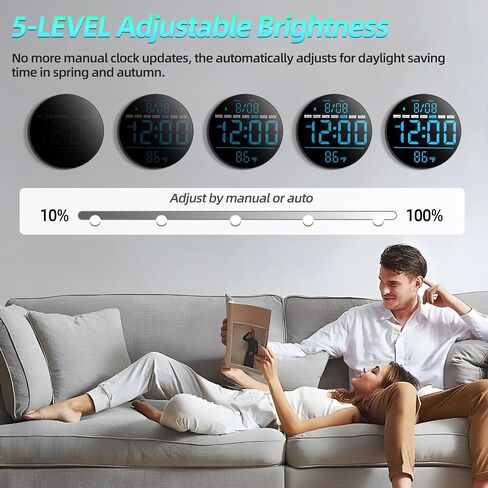 8in Round Digital Wall Clock, RGB Color Display, Auto DST, Temperature, Alarm Clocks for Living Room, Bedroom, Office, Classroom, Gym Countdown Timer in Saudi Arabia