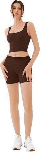 ريوريا مطابقة مجموعات التمرين للنساء 2 قطع 2 قطعة خزان محصول مضلع منتصف الخصر السراويل الشورت صالة اليوغا ملابس نشطة in Saudi Arabia