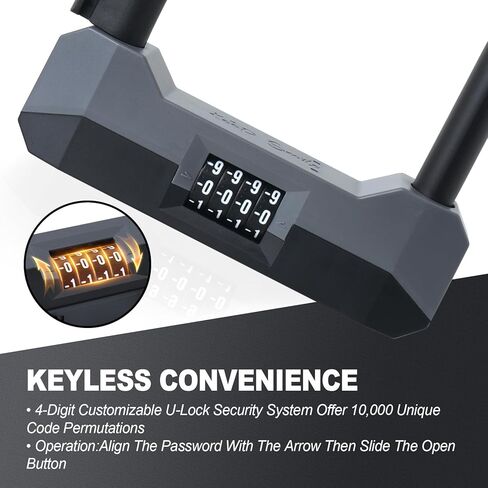 أقفال الدراجة شديدة التحمل مضادة للسرقة، قفل دراجة كومبو على شكل حرف U مع مفتاحين، تكبل 18 مم، قفل دراجة قابل لإعادة الضبط مكون من 4 أرقام مع دعامة تثبيت قوية لدراجة نارية سكوتر كهربائي in Kuwait