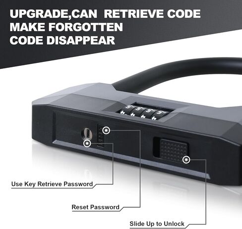 أقفال الدراجة شديدة التحمل مضادة للسرقة، قفل دراجة كومبو على شكل حرف U مع مفتاحين، تكبل 18 مم، قفل دراجة قابل لإعادة الضبط مكون من 4 أرقام مع دعامة تثبيت قوية لدراجة نارية سكوتر كهربائي in Kuwait